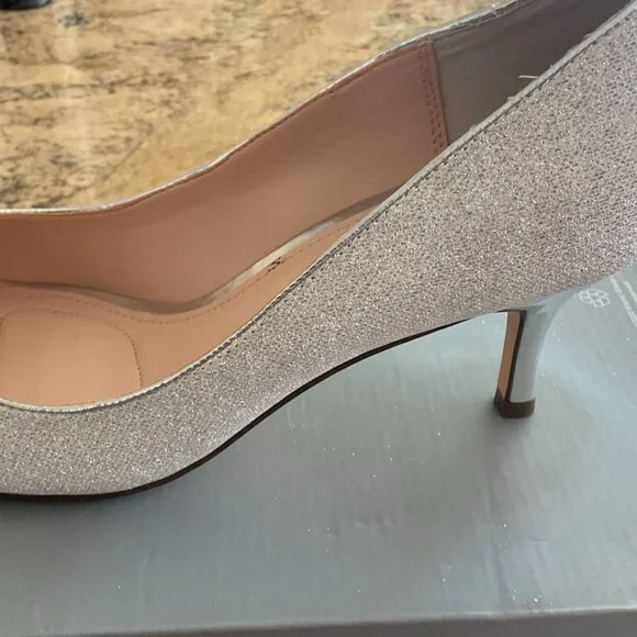 I. Miller Silver Sparkle Low Heeled Formal Prom Bridal Open Toe Shoes - Picture 9 of 10